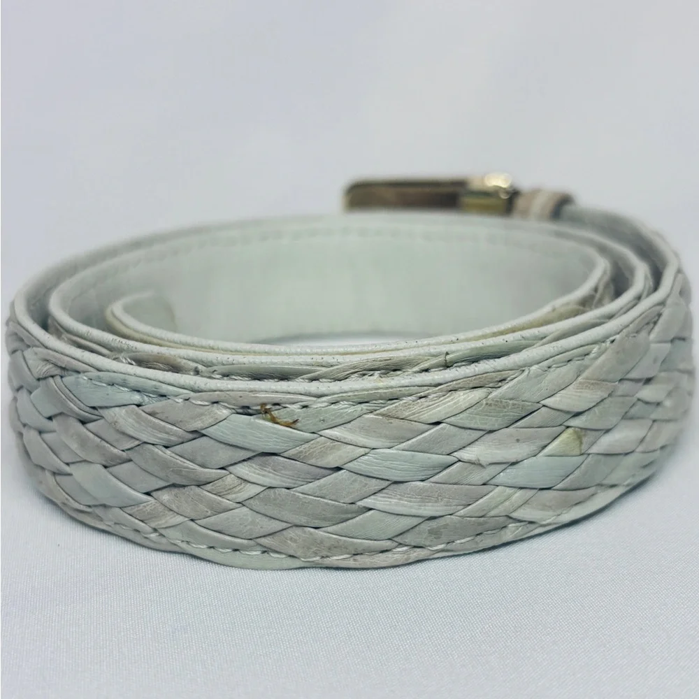 Vintage 90's Women's Leather Braided Woven Mint Sea foam Green Belt L‎